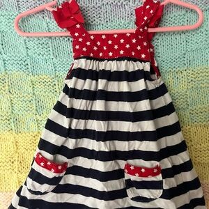 Red and Navy Striped baby Dress 4th July 3-6m
